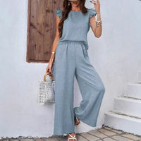 Elegant Crew-neck Vest And Wide-leg Pants Womens Outfit