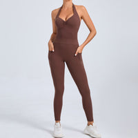 European And American Halter Side Pockets Yoga Jumpsuit