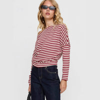 Women's Contrasting-Color Striped Slant-Neck Long-Sleeve