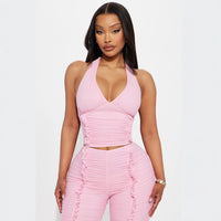 Womens Backless Tank Top And Cropped Pants Set