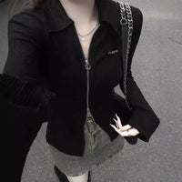 Black Long-sleeve Zipper Cardigan Slim Fit Sun Protection Top