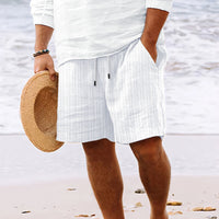 European And American Cotton And Linen Multi-bag Lace Men's Striped Beach Shorts