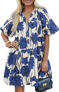 New Style Floral-print Loose-fitting Beach Dressshirt Dress