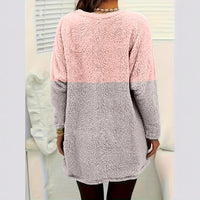Women's Warm Round-Neck Colorblock Pocket Pullover