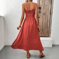 Textured Skirt Sleeveless Suspender Casual Pleated Dress
