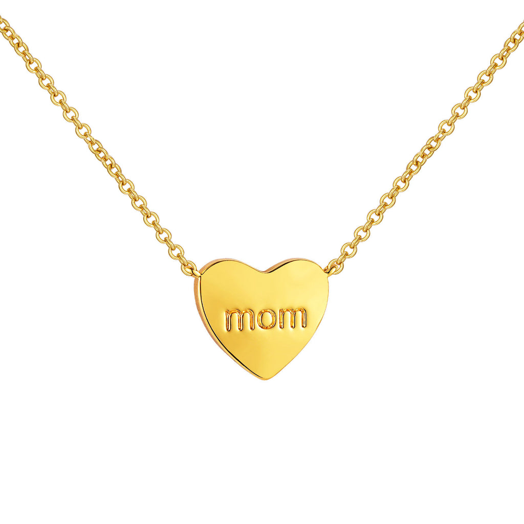 European And American Loving Heart Zircon Mother's Day Corrosion Letter Mom Geometric Brass Double Open Peach Heart Necklace