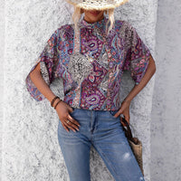 Paisley-print V-neck Loose-fit Long-sleeve Womens Blouseundershirt