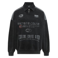 Letter Distressed Printing Lapel Sweater