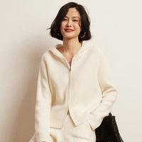 Women's Cashmere Hooded Zip Cardigan Sweater