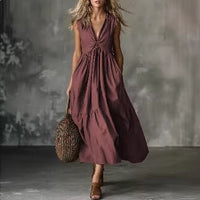 Solid-color Sleeveless V-neck Dress