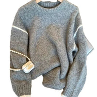 New Womens Loose-fitting Long-sleeve Crew-neck Sweater