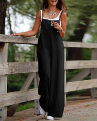 Women's Dark Green Casual Suspender Wide-leg Jumpsuit
