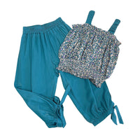 Summer New Korean Version Fashion Floral Suit Suspender Top Trousers Two-piece Set