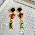 Gold Plated Vintage Enamel Drops Irregular Geometric Eardrops Stud Earrings