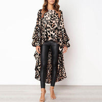 Long Sleeve Irregular Female Leopard-print Shirt