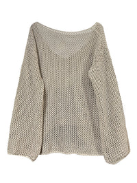 Hooded Openwork Long-sleeve Loose-fitting Versatile Knit Top