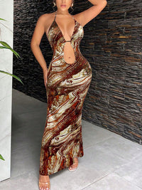 Printed Backless Hollow-Out Dress Women
