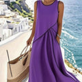 Euro-American Style Crew-Neck Sleeveless Contrasting-Color Loose Slimming Cross-Over Dress