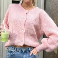 Round Neck Single-breasted Cardigan Women's Sweater