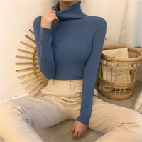 Slim-fit Solid-color Pullover Form-fitting Turtleneck Sweater
