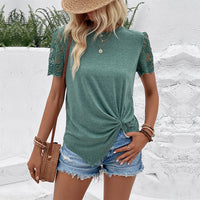Lace-spliced Short-sleeve Womens Top