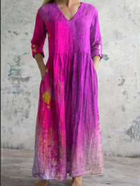 Womens Loose Stylish V-Neck Printed Dress