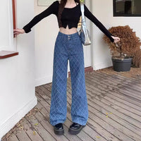 Summer Ladies New Loose Drooping Slimming Jacquard Design Straight-leg Denim Trousers