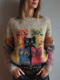 Womens Crew-Neck Sweatshirt With 3D Digital Print On Coarse Needle Fabric