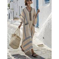Beach Vacation Long Striped Embroidered Dress