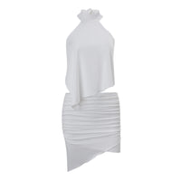 Sexy Stand Collar Off-Shoulder Irregular Top And Elegant Pleated Sheath Skirt Set