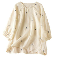 Cotton And Linen Thin Embroidery Loose Shirt