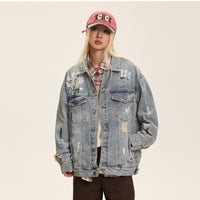 Washed Graffiti Ripped Denim Coat Design Jacket