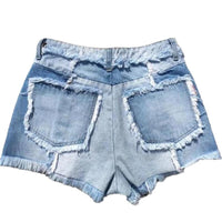 Womens Sexy Spliced Fringe Denim Shorts