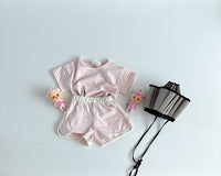 Breathable Stripes Homewear Short Sleeve Shorts Outwear Children's Clothing