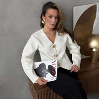 High-end Short Knitted Cardigan Slim Slimming Metal Buckle Sweater For Women