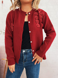 Knitted Button Three-dimensional Flower Decorative Knitted Sweater