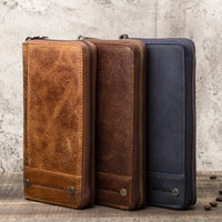 Cowhide Anti-theft Swiping Men's Long Genuine Leather Men's Zipper Bag