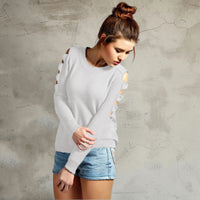 Women's European And American Round Neck Long Sleeve Off-shoulder Solid Color Sweater Bottoming Shirt