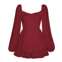 Long Sleeve Tied Lantern Sleeve Short Jumpsuit For Women