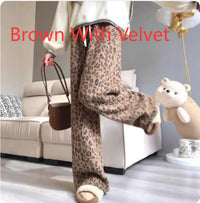 Heavy Weight Leopard Print Wide-leg Pants Spring And Autumn Women's Clothing
