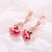 Dainty Flower Earrings Oil-Drip Floral Design With Zircon Inlays