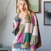 Women's Casual Versatile Color-blocked Round Neck Sweatshirt
