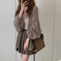 Women's Mid-length Lantern Sleeve Knitted Cardigan Coat