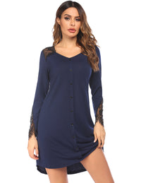 Nightdress Long Sleeve Lace Stitching Fake Placket Nightdress
