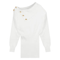 Pure Desire Style Oblique Shoulder Long Sleeve Knitted Dress For Women