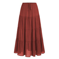 High-waisted Elastic-waist Tie-closure Loose-fit Patchwork Skirt