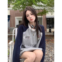 Patchwork Color Three Bars Round Neck Sweater