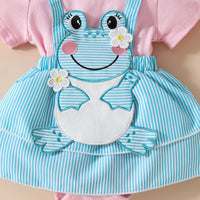 Girls' Cute Frog Short-sleeved Double-layer Dress