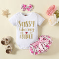 Letter Printed Romper Floral Skirt Headrope Three Piece Set