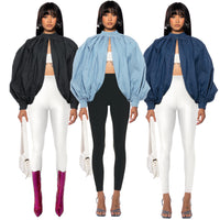 Fashion Denim Button Bat Sleeve Backless Cardigan Top